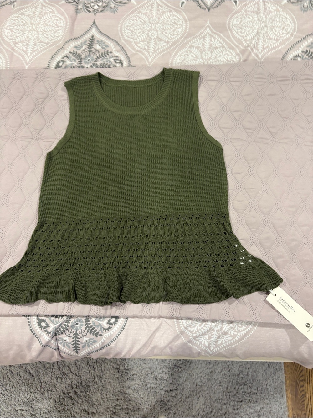 Olive Green Knit Sleeveless Peplum Top